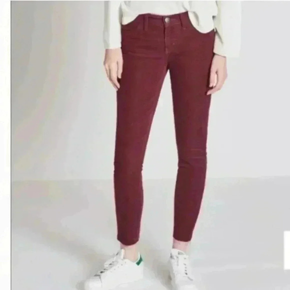 CURRENT/ELLIOTT The Kick Stretch Cotton Corduroy Pants  Wine Size 29 Raw Hem - Picture 1 of 6